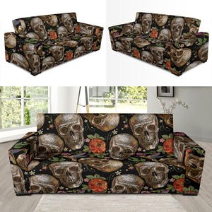 Skull Rose Humming Bird Flower Pattern Sofa Slipcover