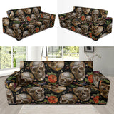 Skull Rose Humming Bird Flower Pattern Sofa Slipcover