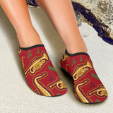 Saxophone Cornet Pattern Red Background Aqua Shoes