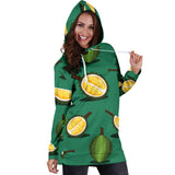 Durian Pattern Green Background Women'S Hoodie Dress