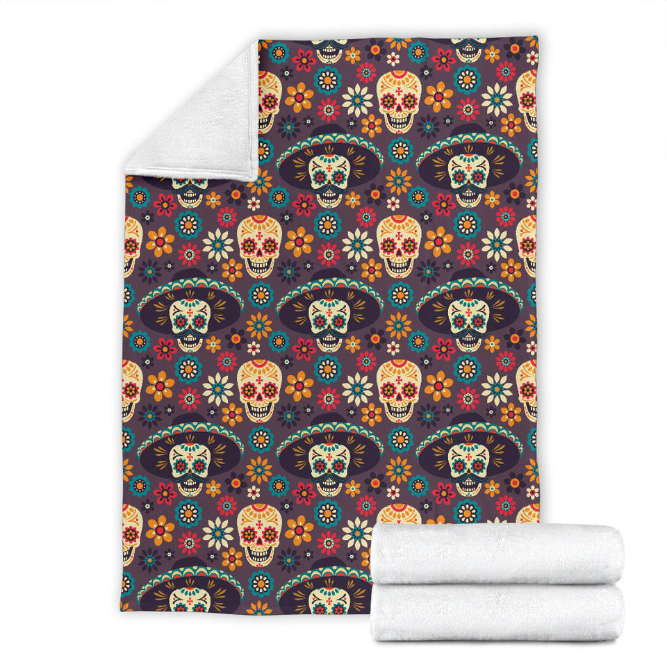 Sugar Skulls Flower Maxican Pattern Premium Blanket