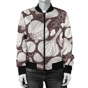 Garlic Bulb Dark Background Women'S Bomber Jacket