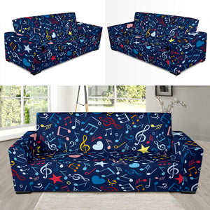 Music Notes Pattern Print Design 03 Sofa Slipcover