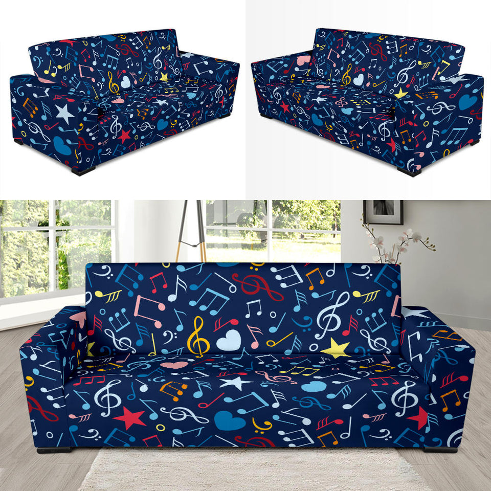 Music Notes Pattern Print Design 03 Sofa Slipcover