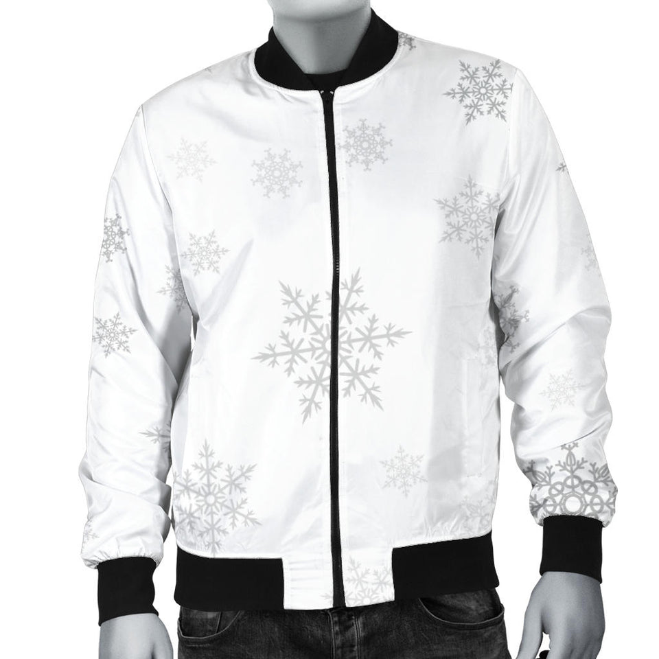 Snowflake Pattern White Background Men'S Bomber Jacket