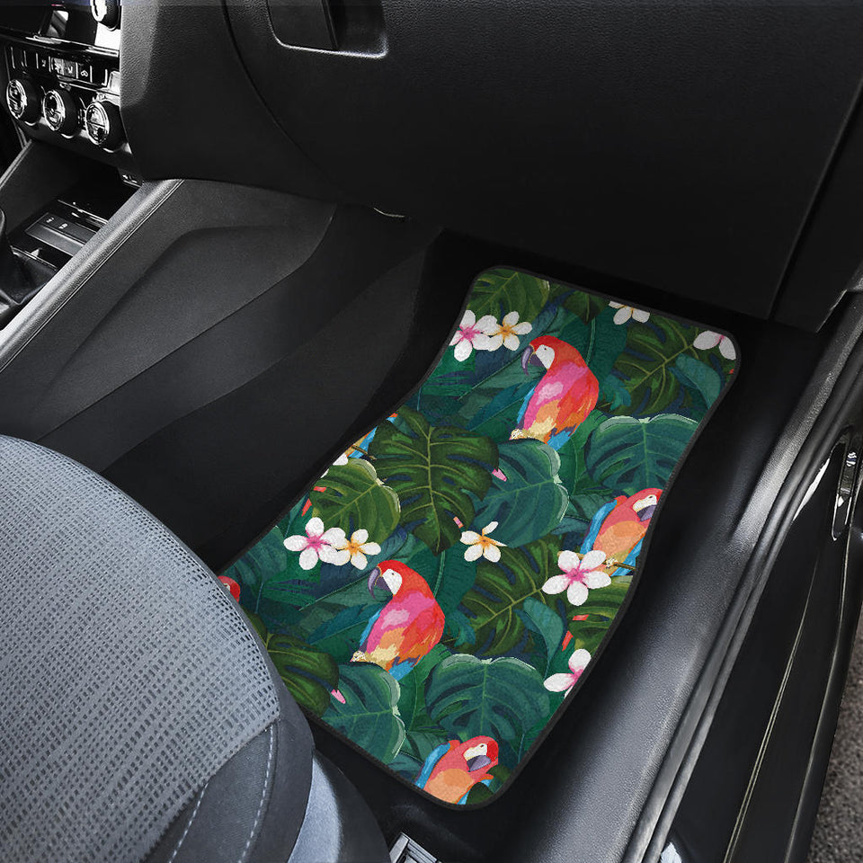 Parrot Palm Tree Leaves Flower Hibiscus Pattern Front And Back Car Mats