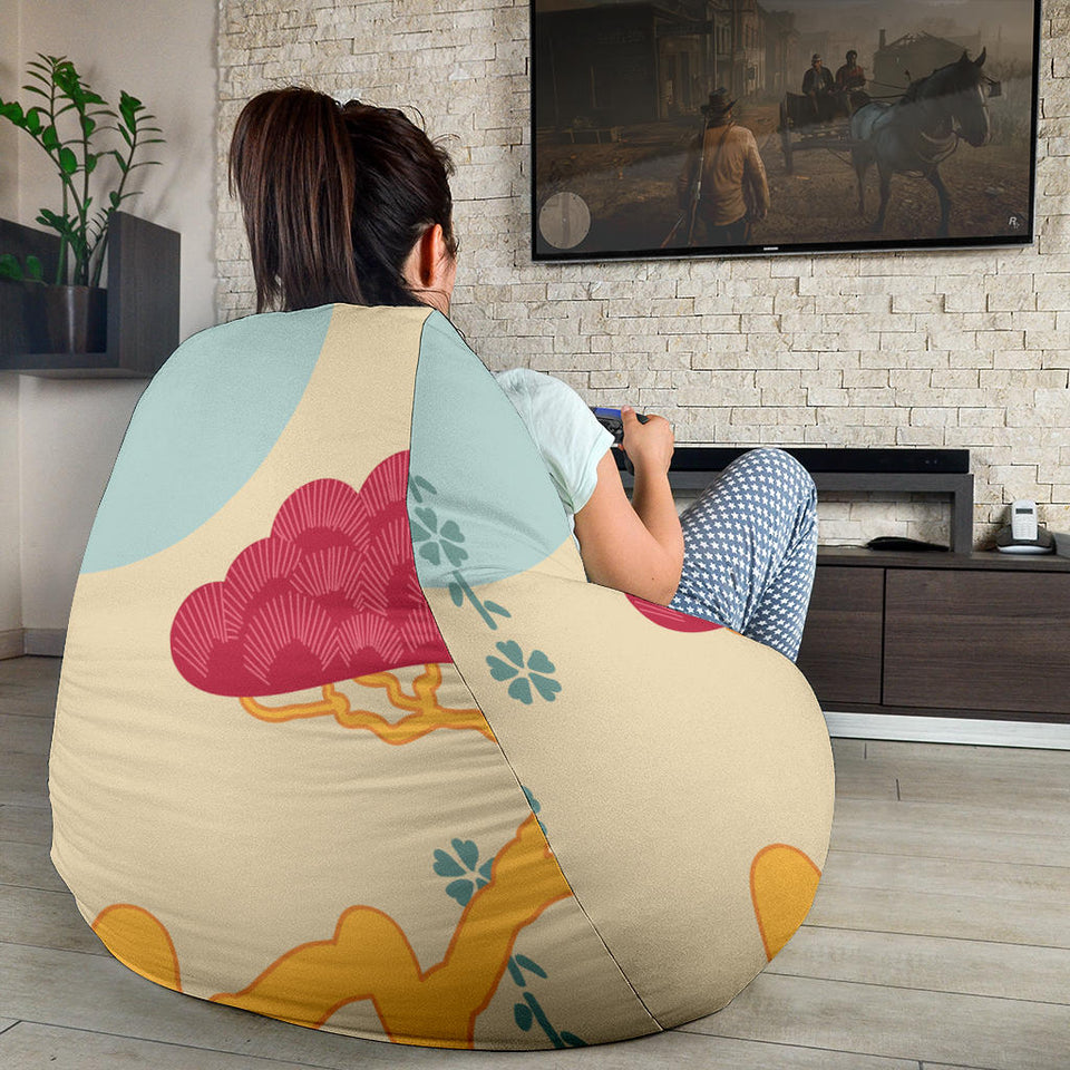 Red Bonsai Gray Sun Japanese Pattern Bean Bag Cover