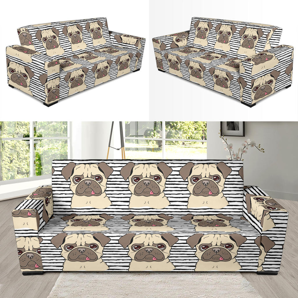Happy Pug Pattern Sofa Slipcover