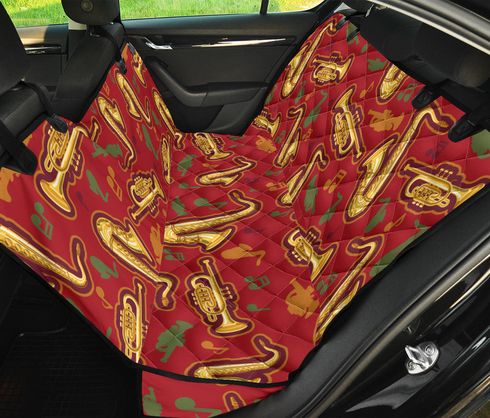 Saxophone Cornet Pattern Red Background Dog Car Seat Covers