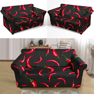 Chili Peppers Pattern Black Background Loveseat Couch Slipcover