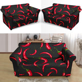 Chili Peppers Pattern Black Background Loveseat Couch Slipcover