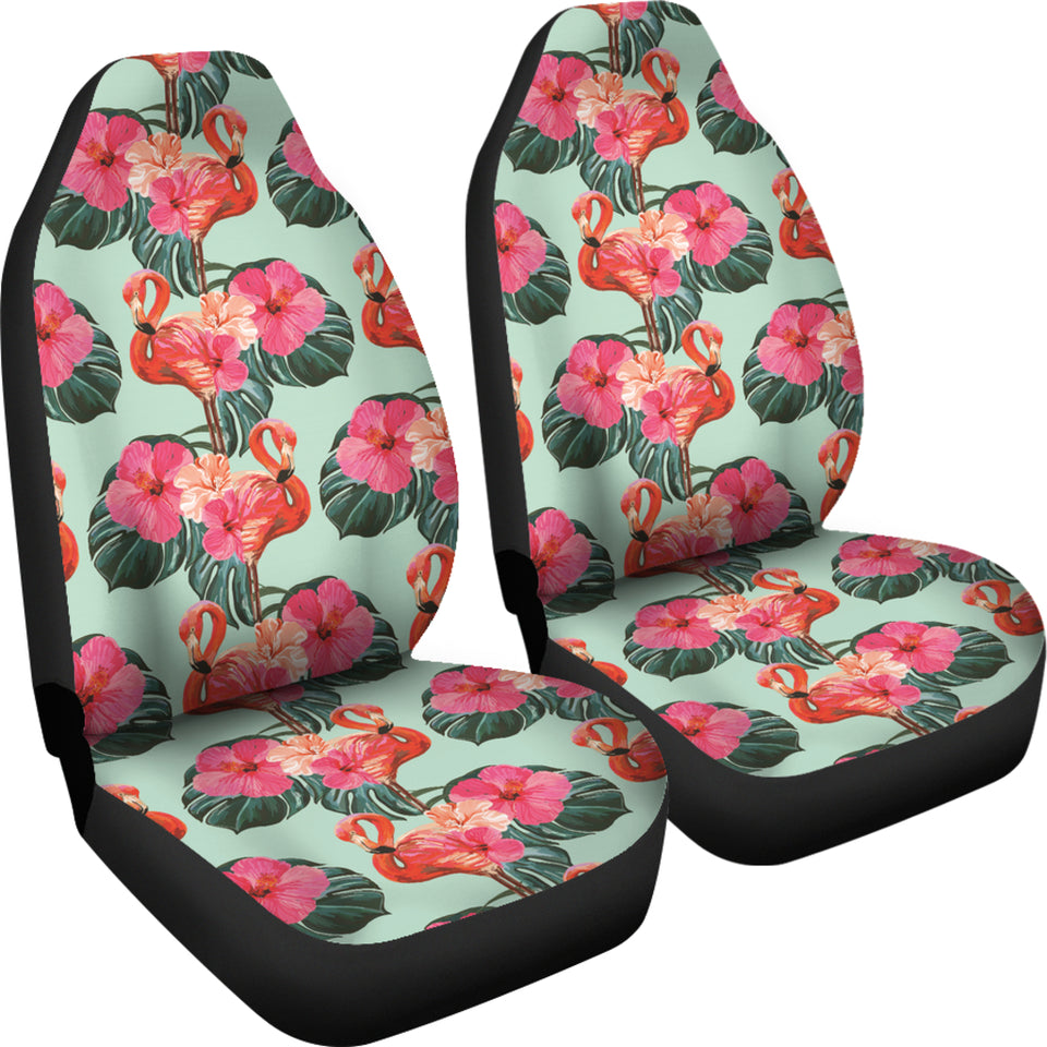 Beautiful Flamingo Tropical Palm Leaves Hibiscus Pateern Background Universal Fit Car Seat Covers