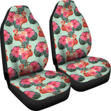 Beautiful Flamingo Tropical Palm Leaves Hibiscus Pateern Background Universal Fit Car Seat Covers