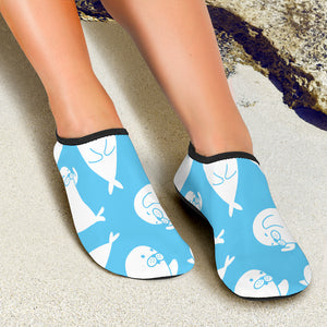 Cute White Sea Lion Seals Pattern Aqua Shoes