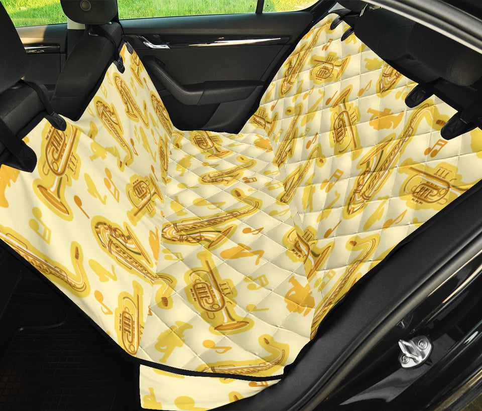 Saxophone Cornet Pattern Yellow Background Dog Car Seat Covers