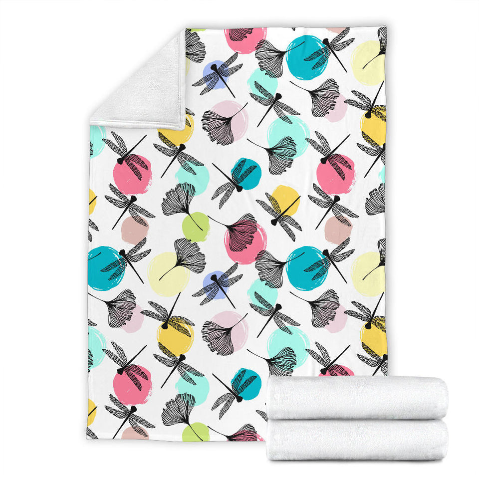 Dragonflies Ginkgo Leaves Pattern Premium Blanket
