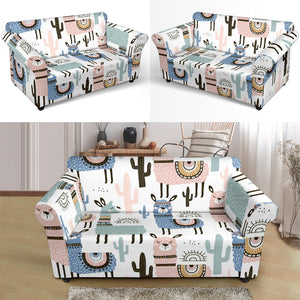 Lama Alpaca Cactus Hand Drawn Pattern Loveseat Couch Slipcover