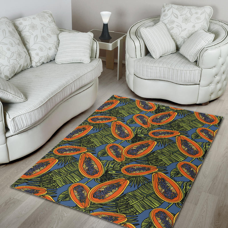 Colorful Papaya Tropical Leaves Area Rug