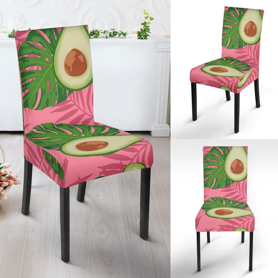 Avocado Slices Leaves Pink Back Ground Dining Chair Slipcover