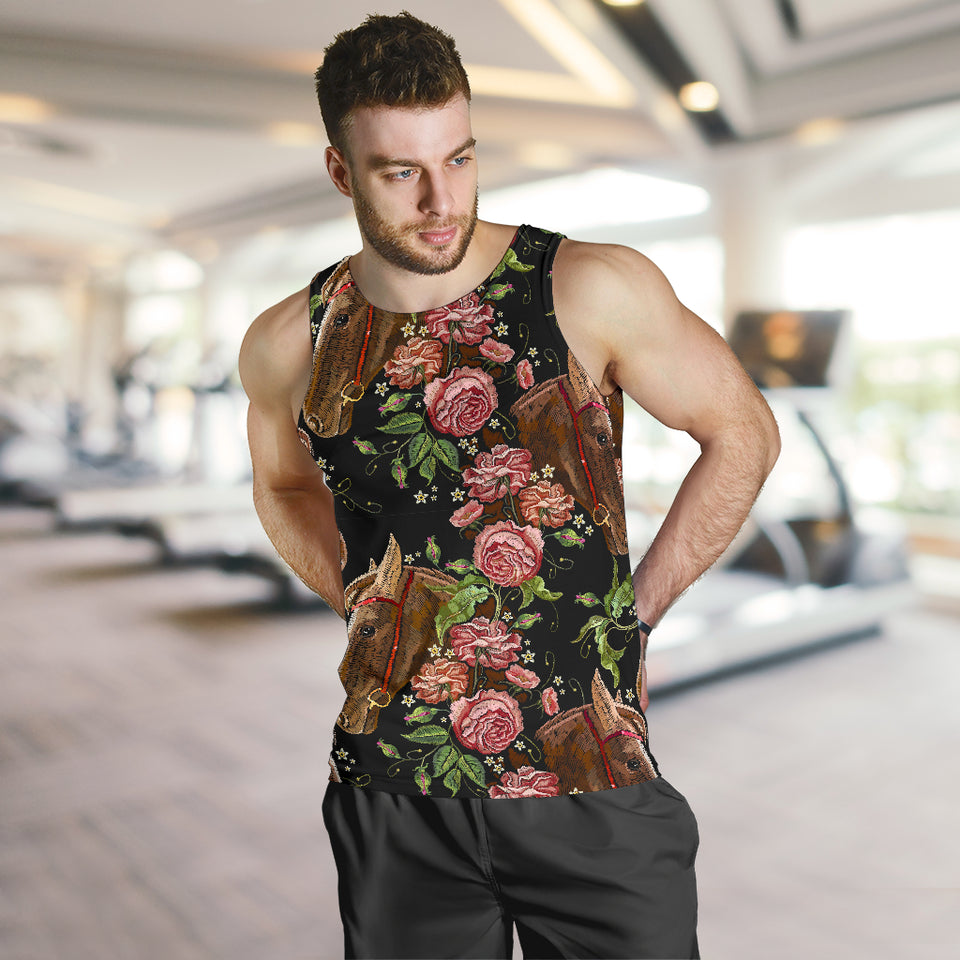 Horse head wild roses pattern Men Tank Top