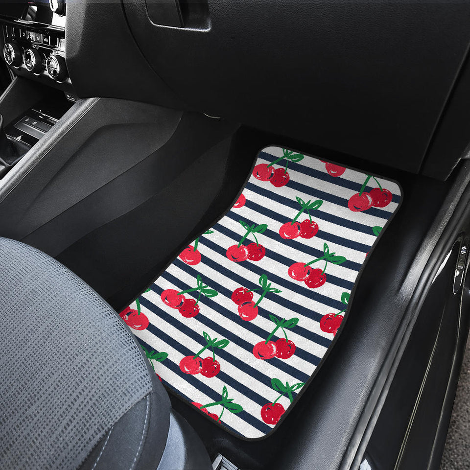 Hand Drawn Cherry Pattern Striped Background  Front Car Mats