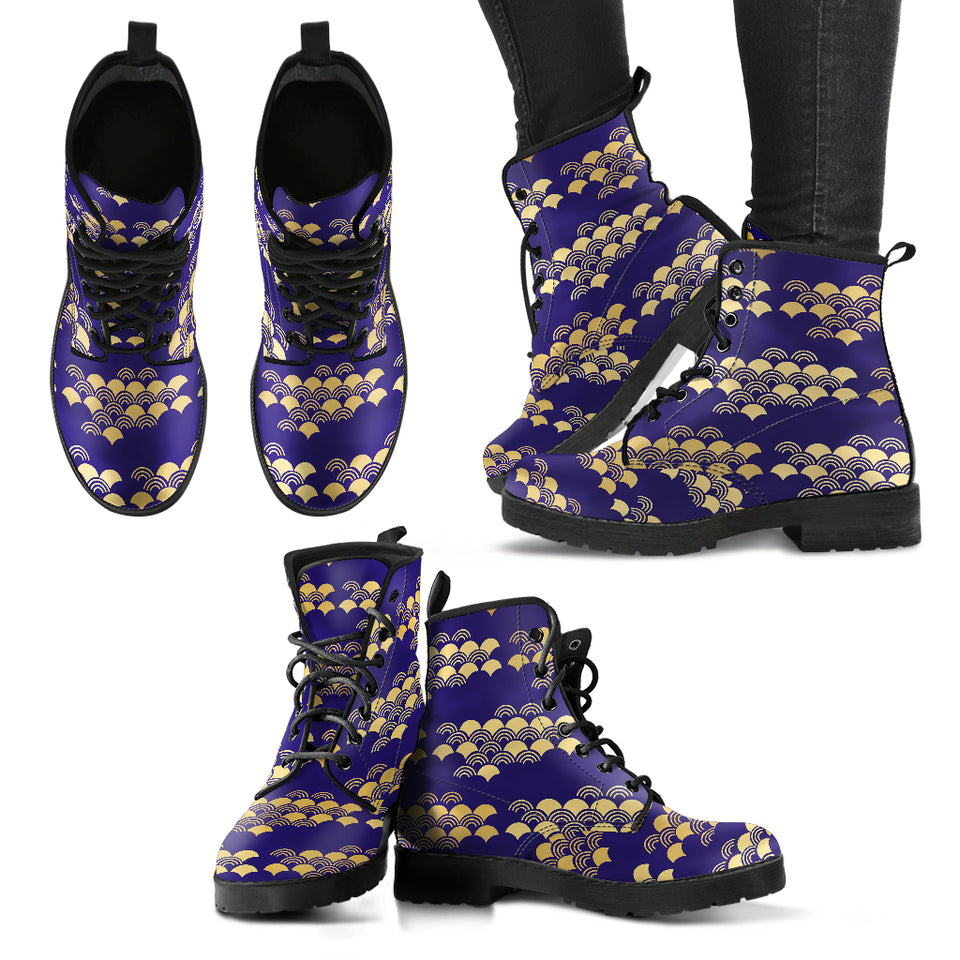 Beautiful Japanese Fan Pattern Leather Boots