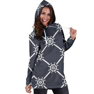 Nautical Steering Wheel Rope Pattern Women'S Hoodie Dress