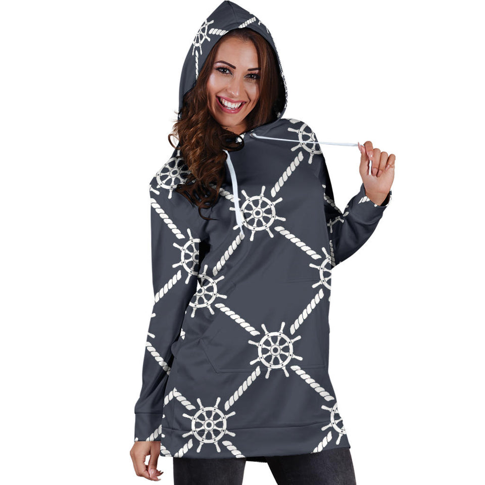 Nautical Steering Wheel Rope Pattern Women'S Hoodie Dress
