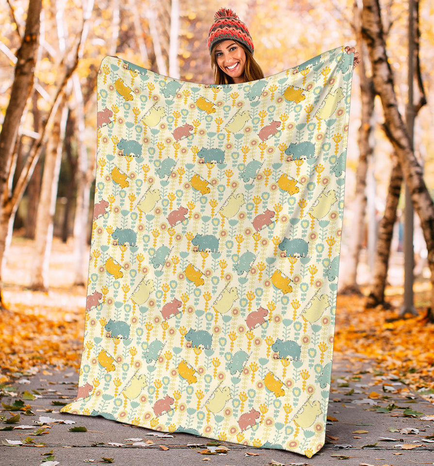 Hippopotamus Pattern Print Design 04 Premium Blanket