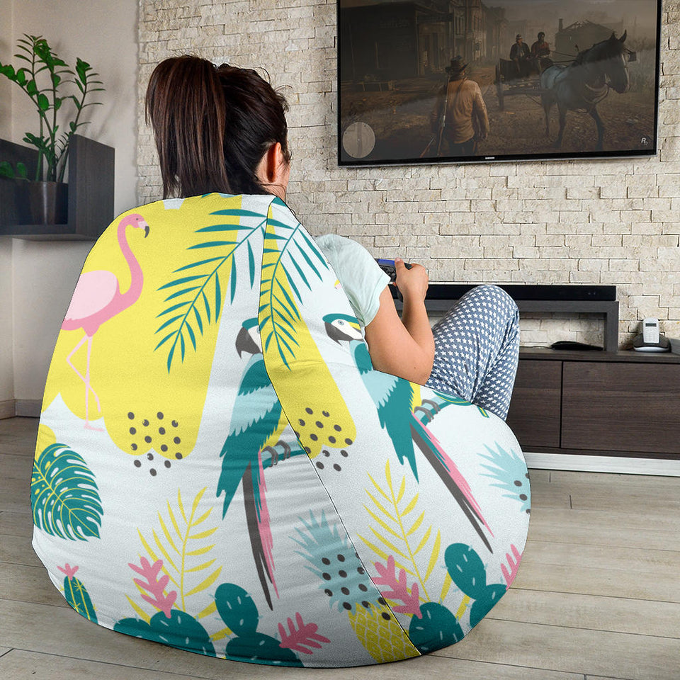 Cute Parrot Toucan Flamingo Cactus Exotic Leaves Pattern Bean Bag Cover