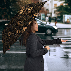 Gold Peacock Feather Pattern Umbrella
