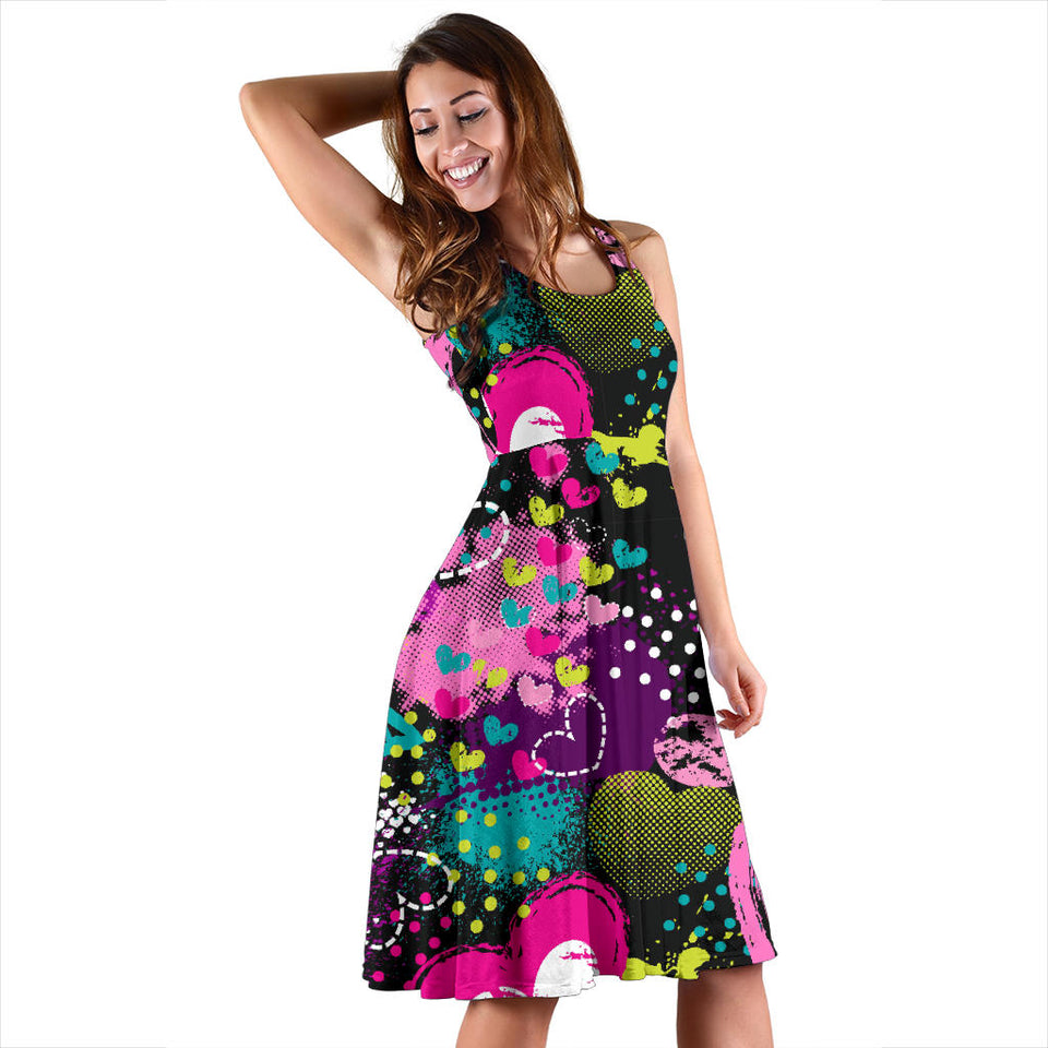 Heart Dot Wave Star Creative Design Pattern Sleeveless Midi Dress