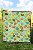 Colorful Donut Pattern Green Background Premium Quilt