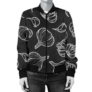 Garlic Pattern Black Background Women'S Bomber Jacket