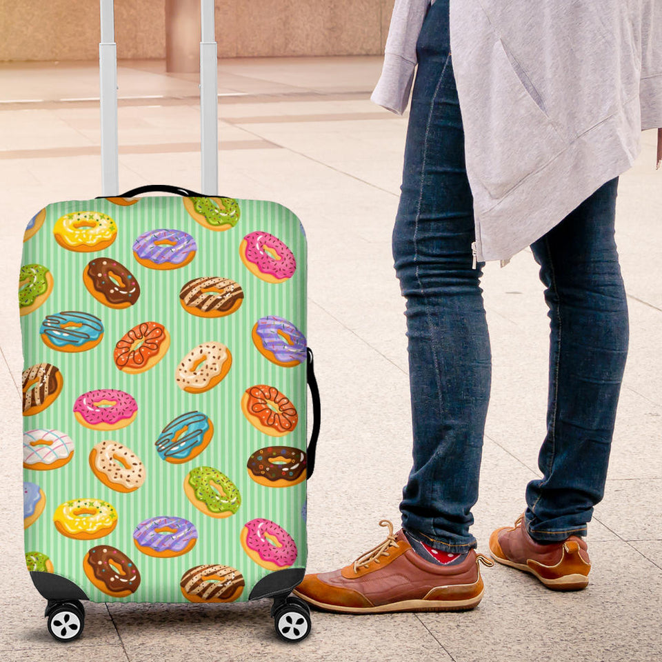Colorful Donut Pattern Green Background Luggage Covers