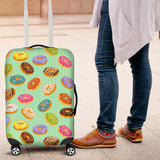 Colorful Donut Pattern Green Background Luggage Covers