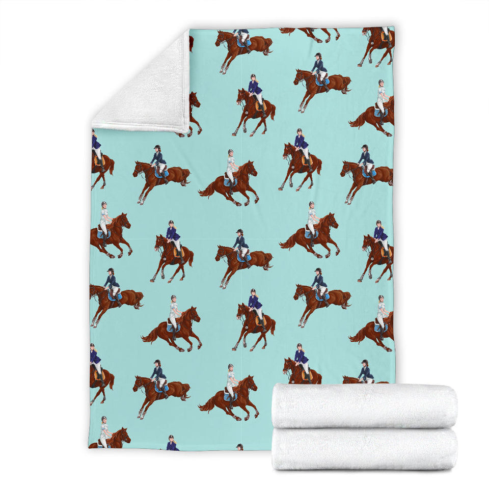Horses Running Horses Rider Pattern Premium Blanket
