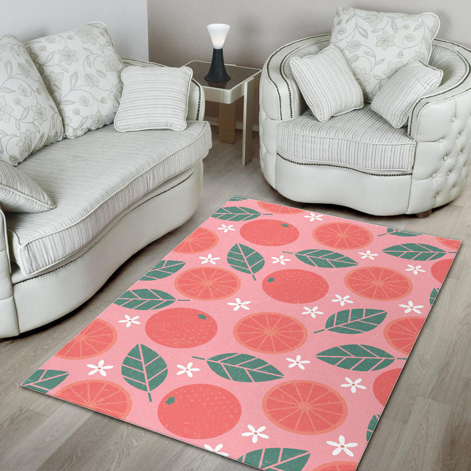 Grapefruit Leaves Flower Pink Background Area Rug