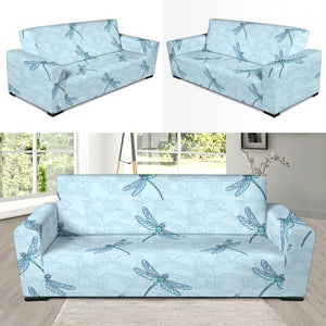 Dragonfly Pattern Blue Background Sofa Slipcover