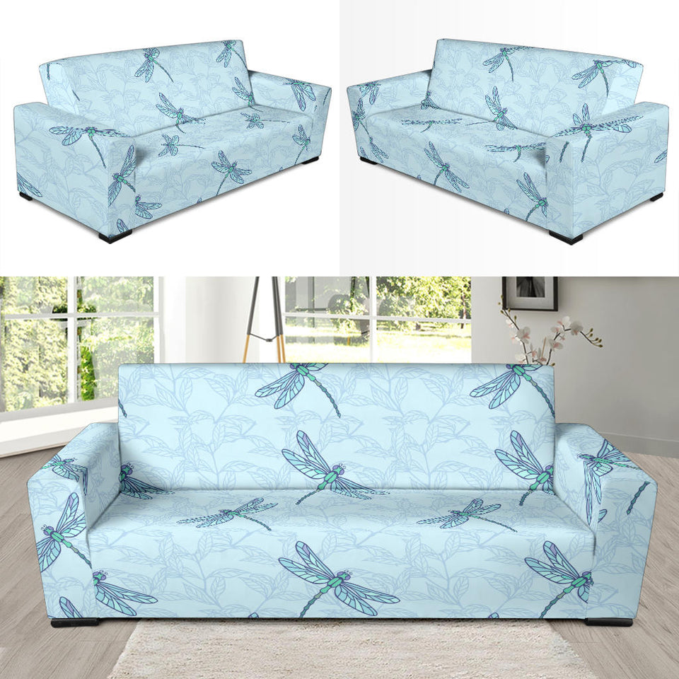 Dragonfly Pattern Blue Background Sofa Slipcover