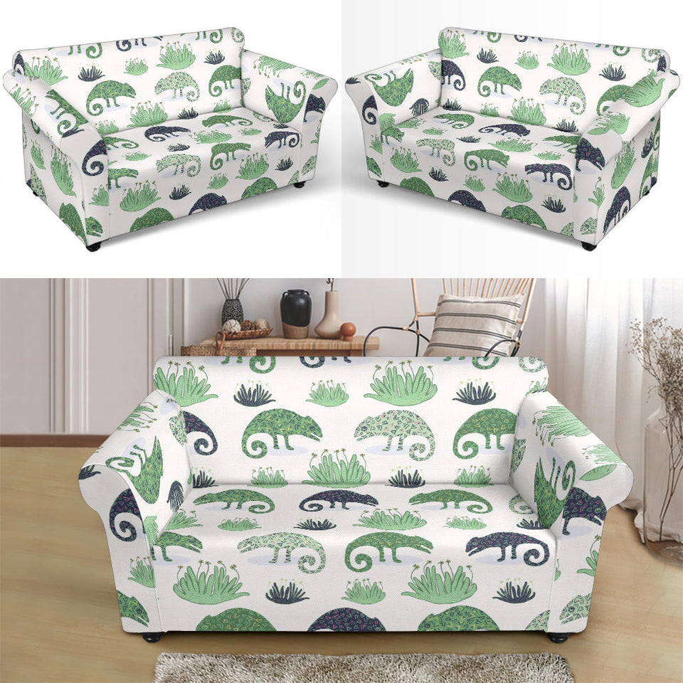 Chameleon Lizard Succulent Plant Pattern Loveseat Couch Slipcover