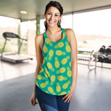 Pineapples pattern green background Women Racerback Tank Top