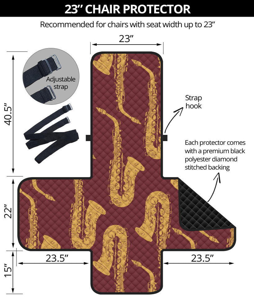 Hand drawn gold saxophone red background  Chair Cover Protector