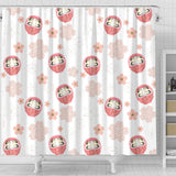 Daruma Japanese Wooden Doll Cherry Blossom Flower Pattern Shower Curtain Fulfilled In US