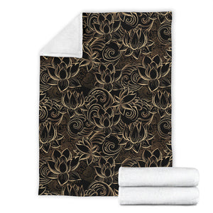Luxurious Gold Lotus Waterlily Black Background Premium Blanket