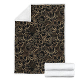 Luxurious Gold Lotus Waterlily Black Background Premium Blanket