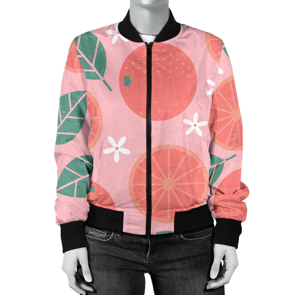 Grapefruit Leaves Flower Pink Background Women'S Bomber Jacket
