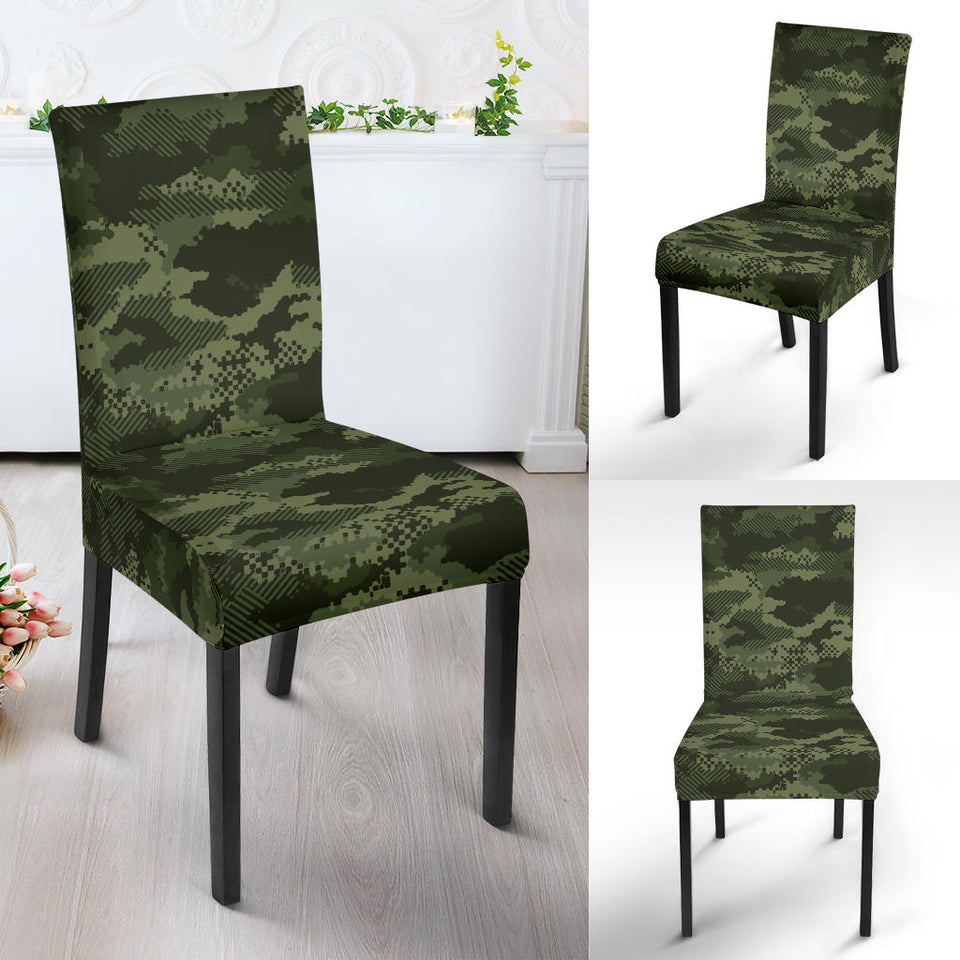Digital Green Camo Camouflage Pattern Dining Chair Slipcover