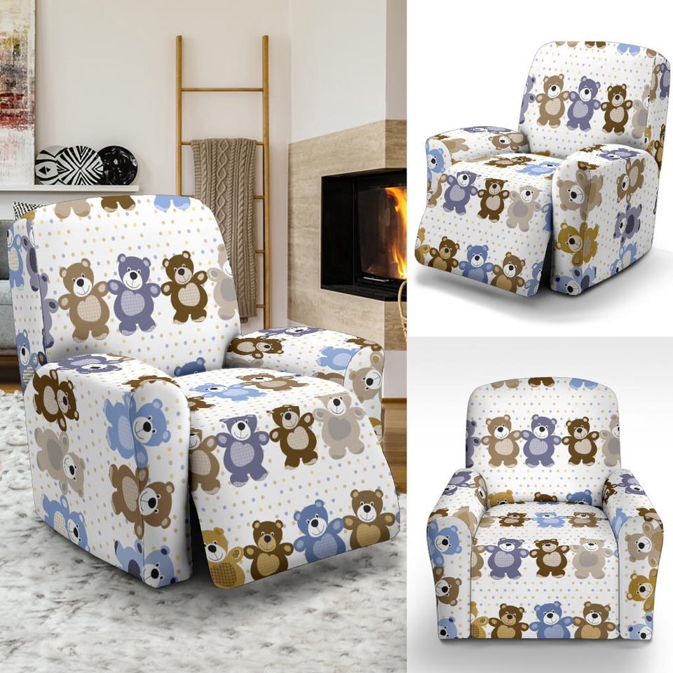 Teddy Bear Pattern Print Design 02 Recliner Chair Slipcover