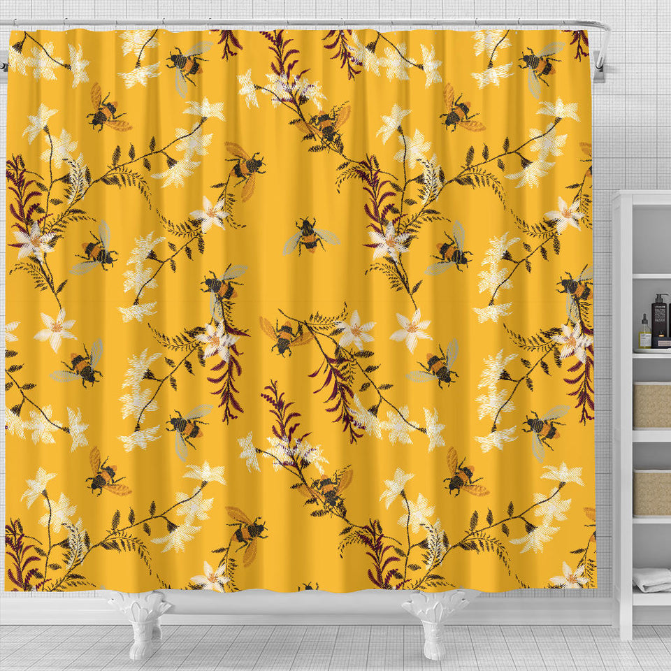 Bee Flower Pattern Shower Curtain Fulfilled In US